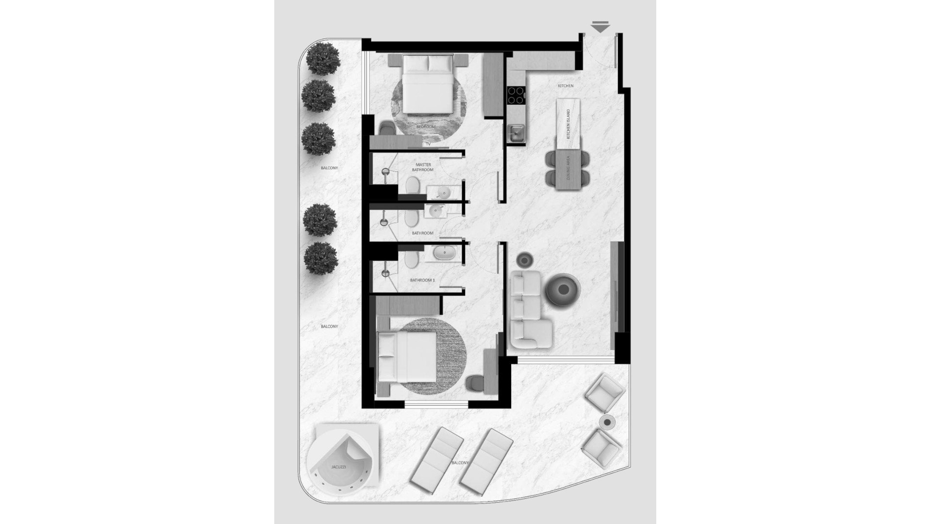 Планировка квартиры 2 спальни в ЖК Aark Terraces № 11010