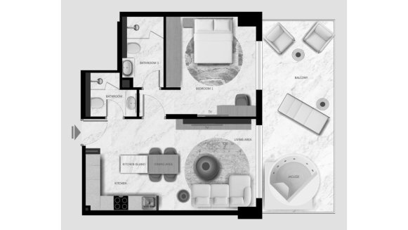 Планировка квартиры 1 спальня в ЖК Aark Terraces № 11008 (2D)
